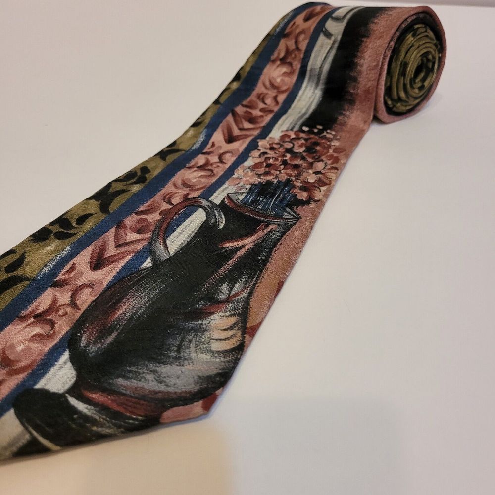Bugatti Silk Tie Mens OS Multicolor Excellent Italian Floral Vase Patchwork